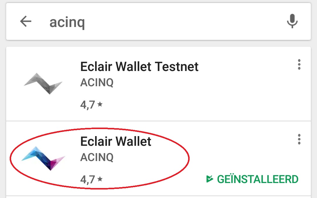 Zoek de eclair lightning wallet in de appstore